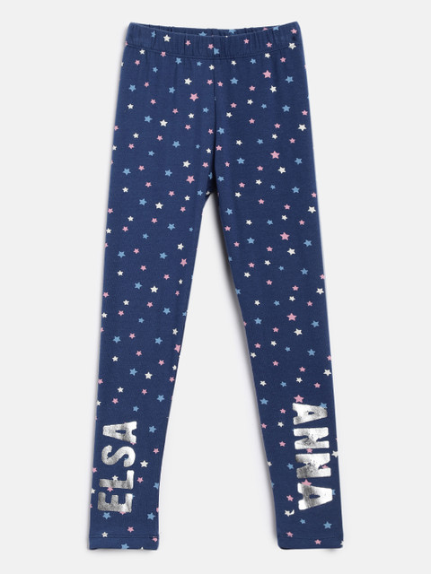 

YK Disney Girls Navy Blue Frozen Elsa & Anna Printed Leggings