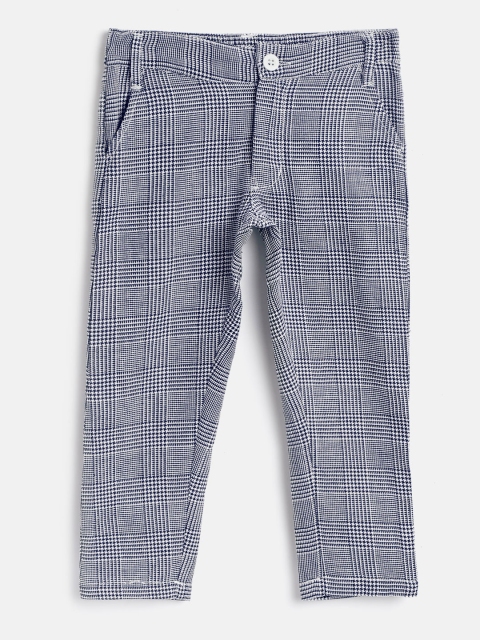 

YK Boys Navy Blue & White Regular Fit Self-Checked Regular Trousers