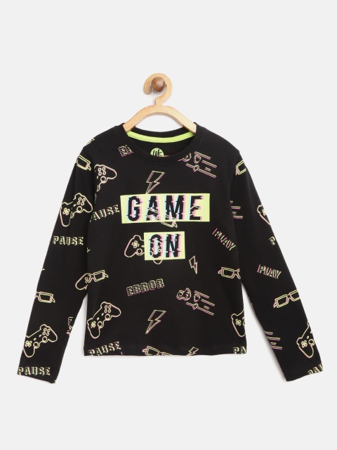 

YK Boys Black & Yellow Printed Round Neck T-shirt