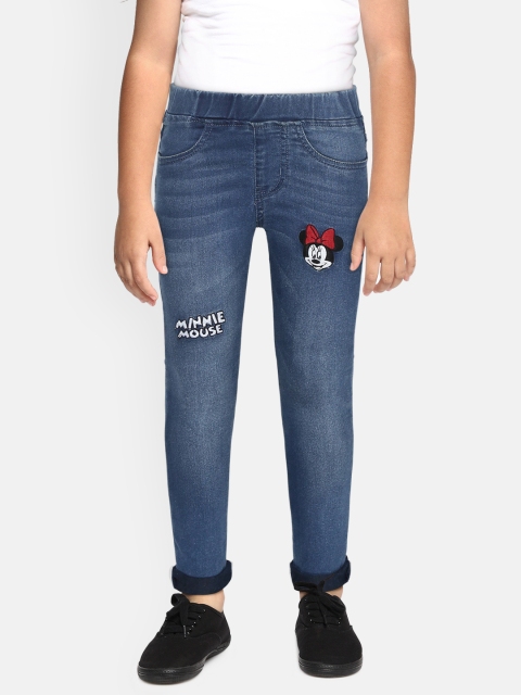 

YK Disney Girls Blue Washed Denim Jeggings with Minnie Mouse Applique Detail