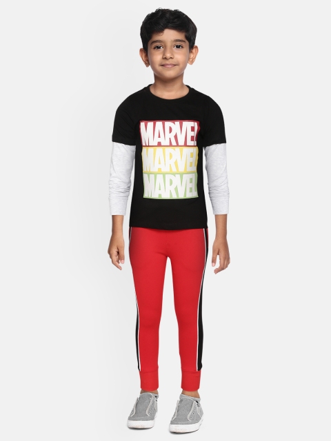 

YK Marvel Boys Black & Red Pure Cotton Typography Print T-shirt with Joggers