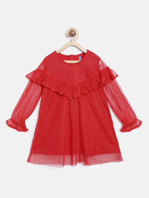 

YK Girls Red Glitter Net A-Line Dress