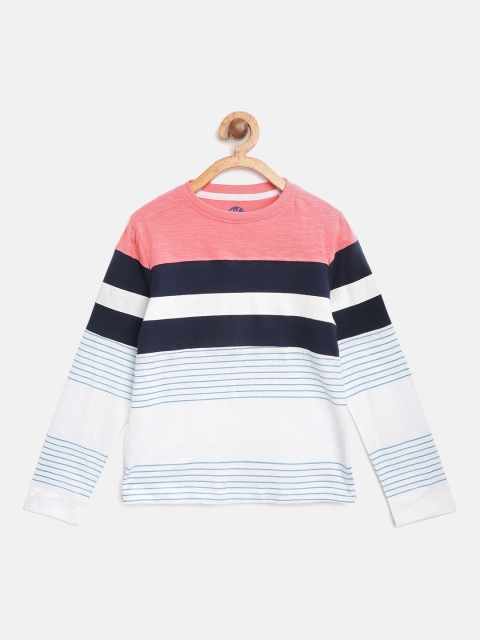 

YK Boys White & Pink Striped Round Neck T-shirt
