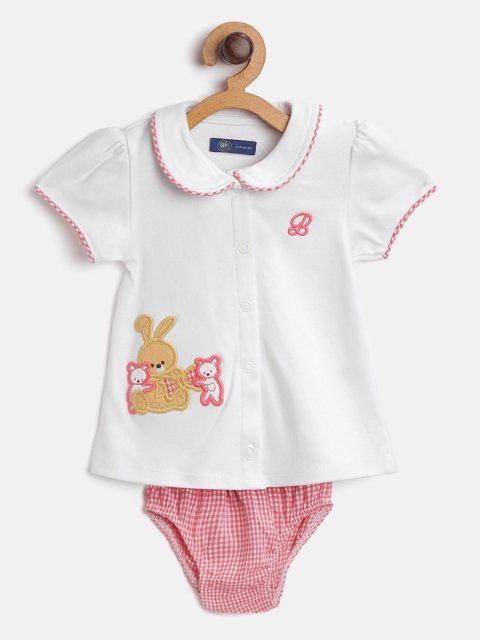 

YK Girls White & Red Regular Fit Solid Dress with Bloomers