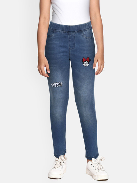 

YK Disney Girls Blue Washed Denim Jeggings with Minnie Mouse Applique Detail