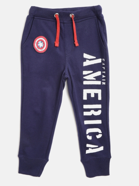 

YK Marvel Boys Navy Blue & White Pure Cotton Captain America Logo Print Joggers