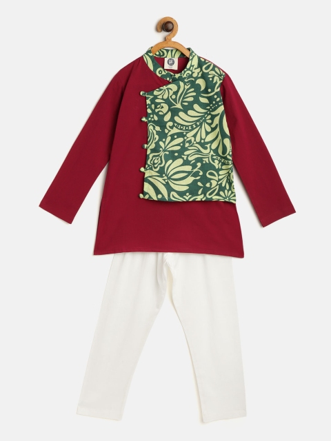 

YK Boys Maroon & White Printed Kurta with Trousers