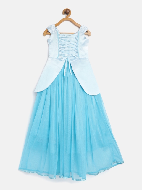 

YK Disney Girls Cinderella Disney Princess Blue Net Solid Costume Party Floor Length Dress