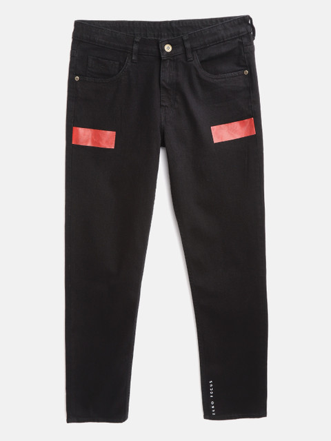 

YK Marvel Boys Black Regular Fit Mid-Rise Clean Look Printed Detail Stretchable Jeans