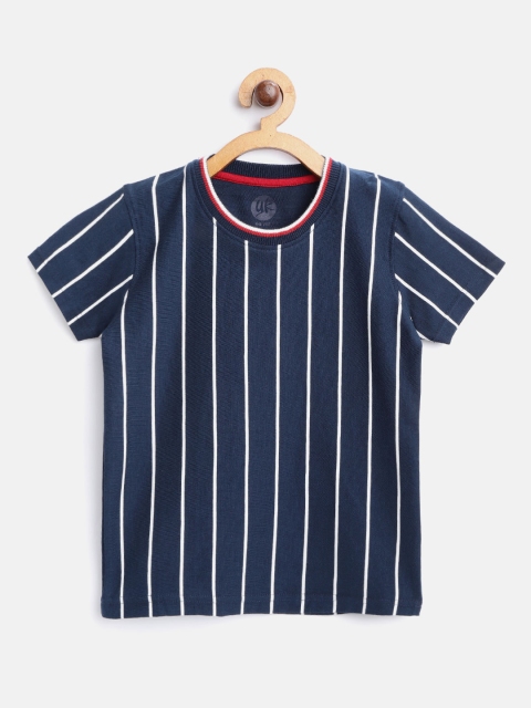 

YK Boys Navy Blue & White Striped Round Neck T-shirt
