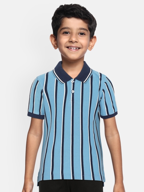 

YK Boys Blue White Striped Polo Collar Pure Cotton T-shirt