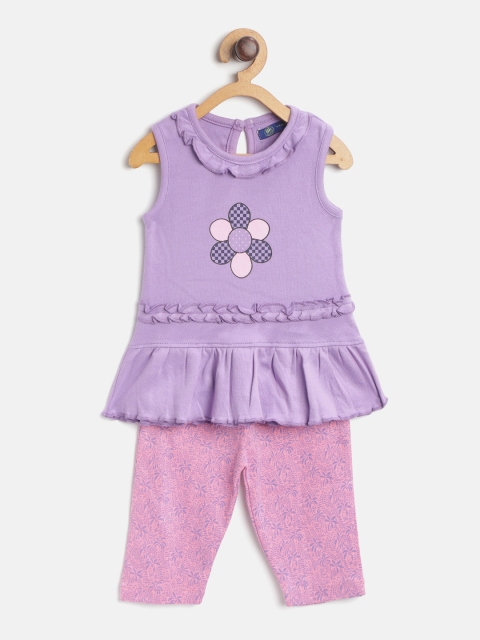 

YK Girls Purple & Pink Printed Top with Leggings