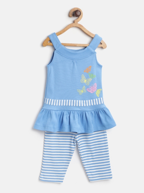 

YK Girls Blue & White Butterfly Print Top with Pyjamas