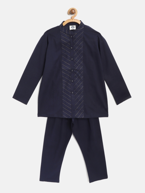 

YK Boys Navy Blue Solid Kurta with Pyjamas