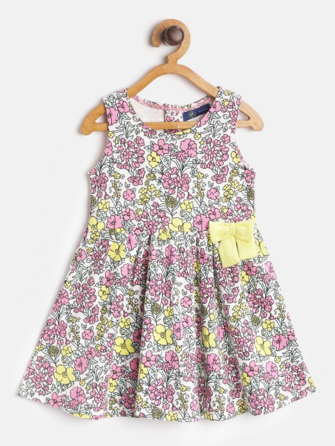 

YK Girls Pink & White Floral Print A-Line Dress with Bow Detail