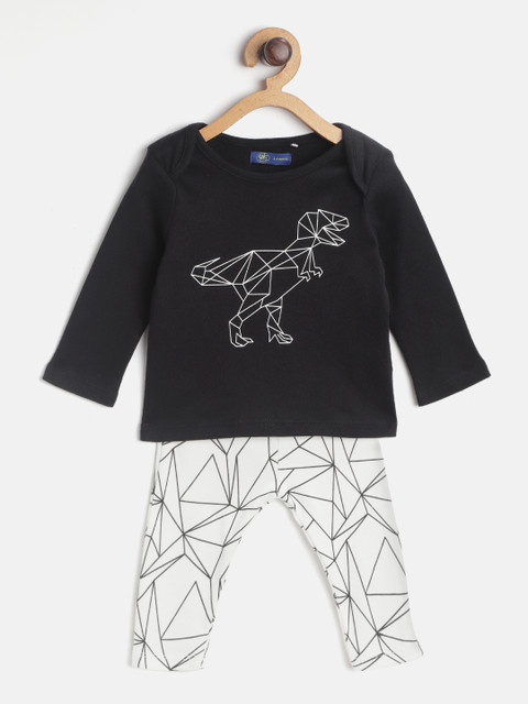 

YK Kids Black & White Geometric Print T-shirt with Pyjamas