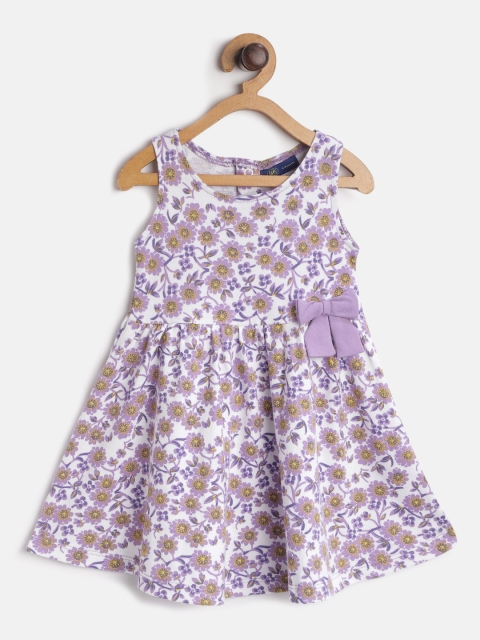 

YK Girls Purple & White Floral Print A-Line Dress with Bow Detail