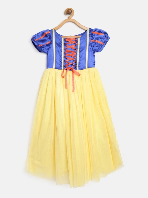 

YK Disney Girls Snow White Disney Princess Blue & Yellow Maxi Fit and Flare Dress