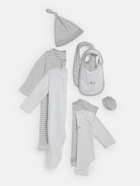 

YK Boys Grey & White Striped Sleepsuit With Bib & Beanie