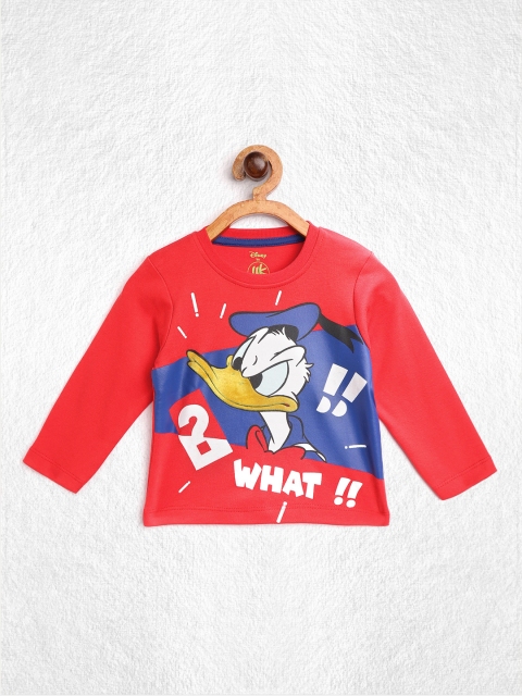 

YK Disney Infant Boys Red & Blue Pure Cotton Donald Duck Print Round Neck T-shirt