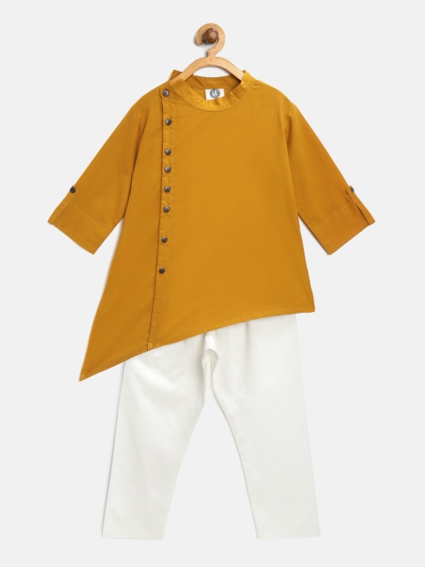 

YK Boys Mustard Yellow & White Solid Angrakha Kurta with Pyjamas