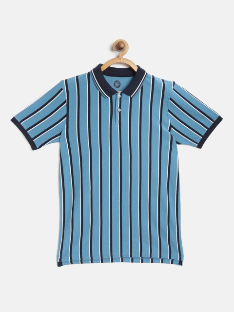 

YK Boys Blue White Striped Polo Collar Pure Cotton T-shirt