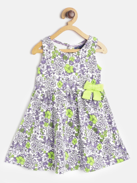 

YK Girls Purple & White Floral Print A-Line Dress with Bow Detail