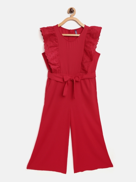 

YK Girls Red Solid Basic Jumpsuit