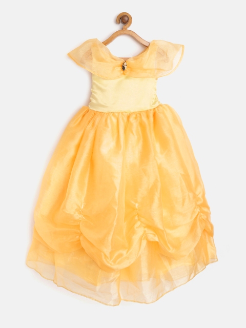 

YK Disney Girls Belle Disney Princess Yellow Satin Finish Maxi Fit and Flare Dress