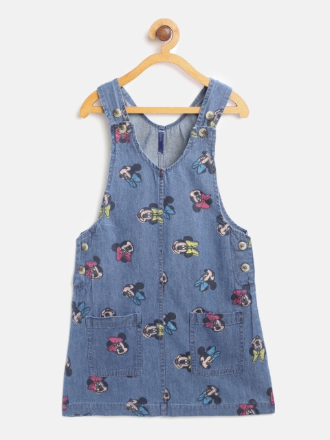 

YK Disney Girls Blue & Pink Minnie Mouse Print Denim Pinafore Dress