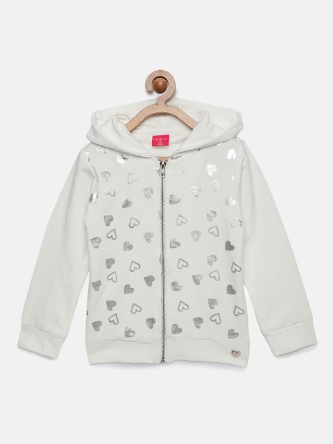 

Tiny Girl Off-White & Silver-Toned Printed Front-Open Sweater
