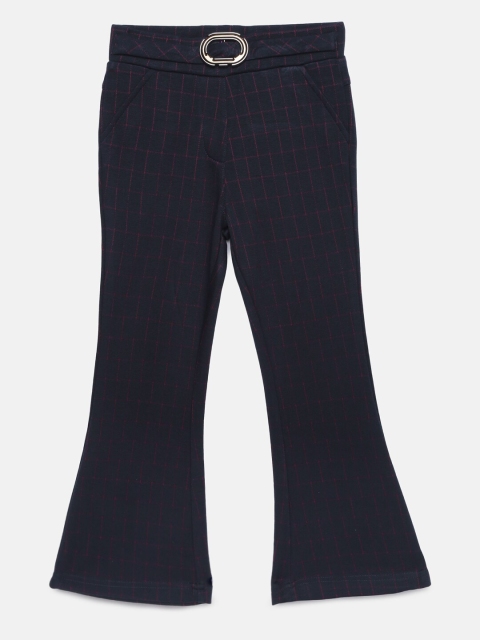 

Tiny Girl Navy Blue & Red Regular Fit Checked Bootcut Trousers