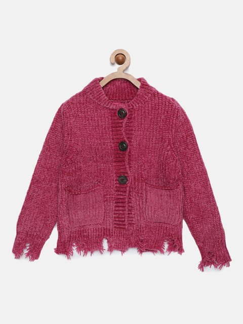 

Tiny Girl Fuchsia Pink Self Design Front-Open Sweater