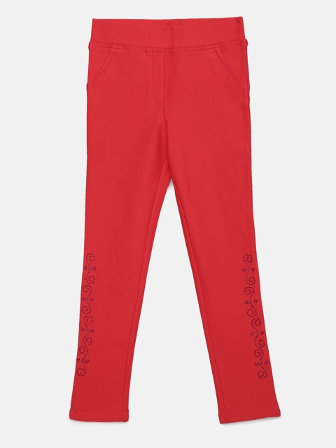 

Tiny Girl Red Solid Jeggings