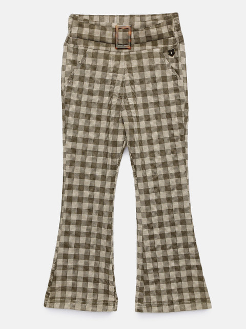 

Tiny Girl Beige & Brown Regular Fit Checked Bootcut Trousers
