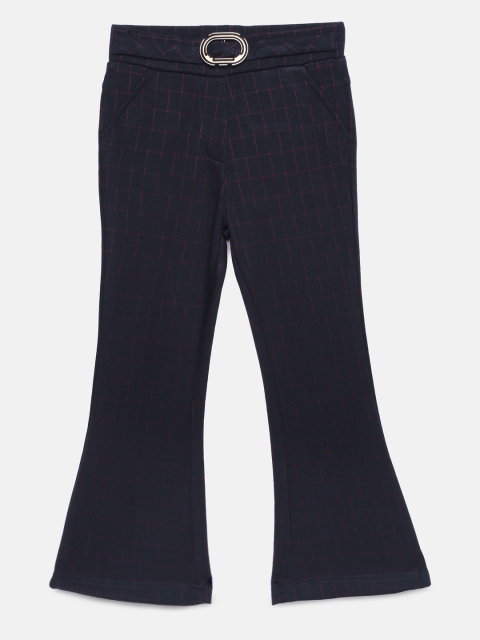 

Tiny Girl Navy Blue & Red Regular Fit Checked Bootcut Trousers