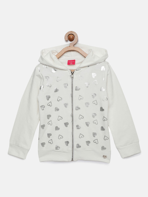

Tiny Girl Off-White & Silver-Toned Printed Front-Open Sweater