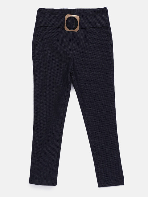 

Tiny Girl Navy Blue Woven Design Skinny Fit Jeggings