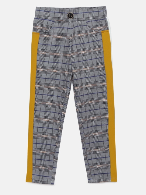 

Tiny Girl Grey & Mustard Yellow Checked Mid-Rise Jeggings