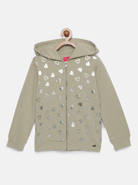 

Tiny Girl Grey & Silver-Toned Printed Front-Open Sweater