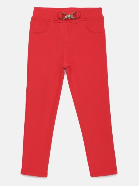 

Tiny Girl Red Solid Jeggings