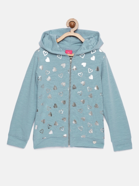 

Tiny Girl Grey & Silver-Toned Printed Front-Open Sweater