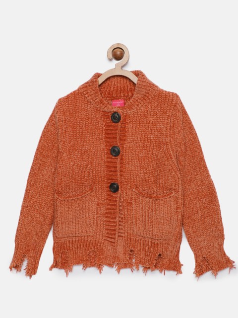 

Tiny Girl Girls Rust-Red Self Design Front-Open Sweater