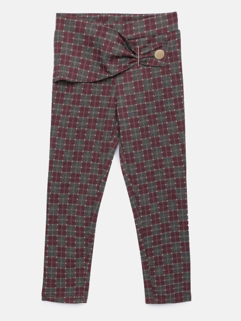 

Tiny Girl Maroon & Grey Checked Skinny Fit Jeggings