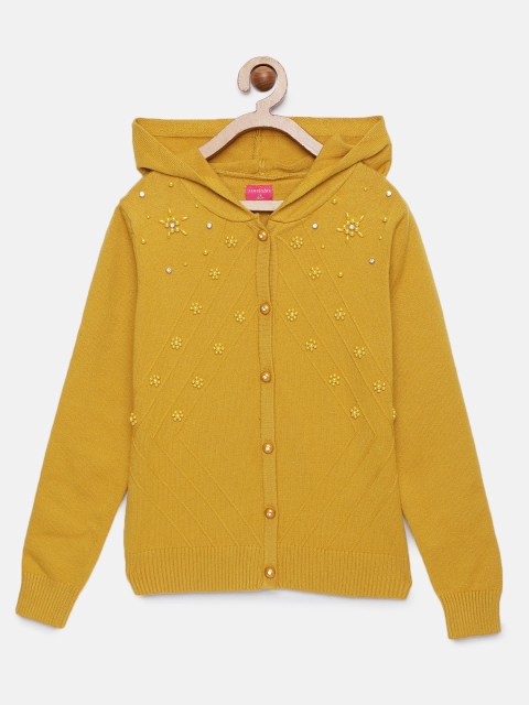 

Tiny Girl Girls Mustard-Yellow Solid Front-Open Sweater