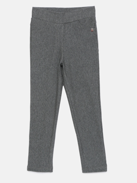 

Tiny Girl Grey Melange Solid Mid-Rise Jeggings