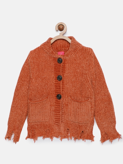 

Tiny Girl Rust Orange Self Design Front-Open Sweater