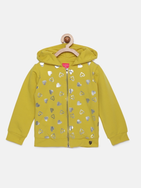 

Tiny Girl Yellow & Silver-Toned Printed Front-Open Sweater
