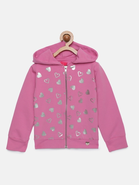 

Tiny Girl Pink & Silver-Toned Printed Front-Open Sweater