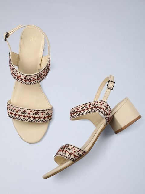 

W Women Beige & Red Woven Design Heels